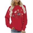 thumbnail image 2 of EchfiProm Womens Tops Winter Red Pullover Floral Long Sleeve Sweatshirt for Womens Loose, 2 of 6