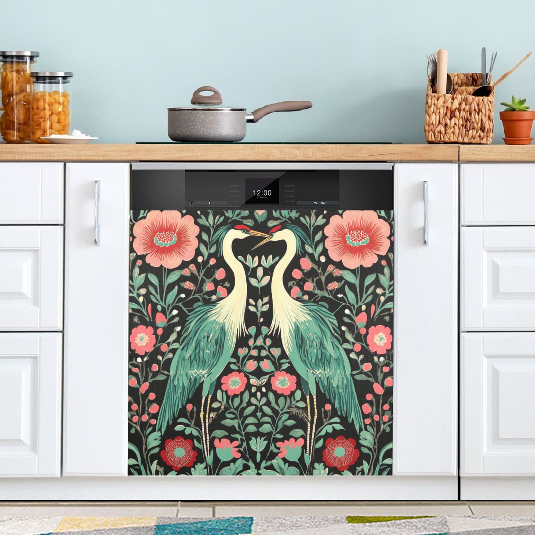 Dishwasher Magnetic Sticker 23x26 Inch Refrigerator Magnetic Sticker Washing Machine Magnetic Sticker Kitchen Panel Magnetic Sticker Home Decor Two Beautiful Cranes