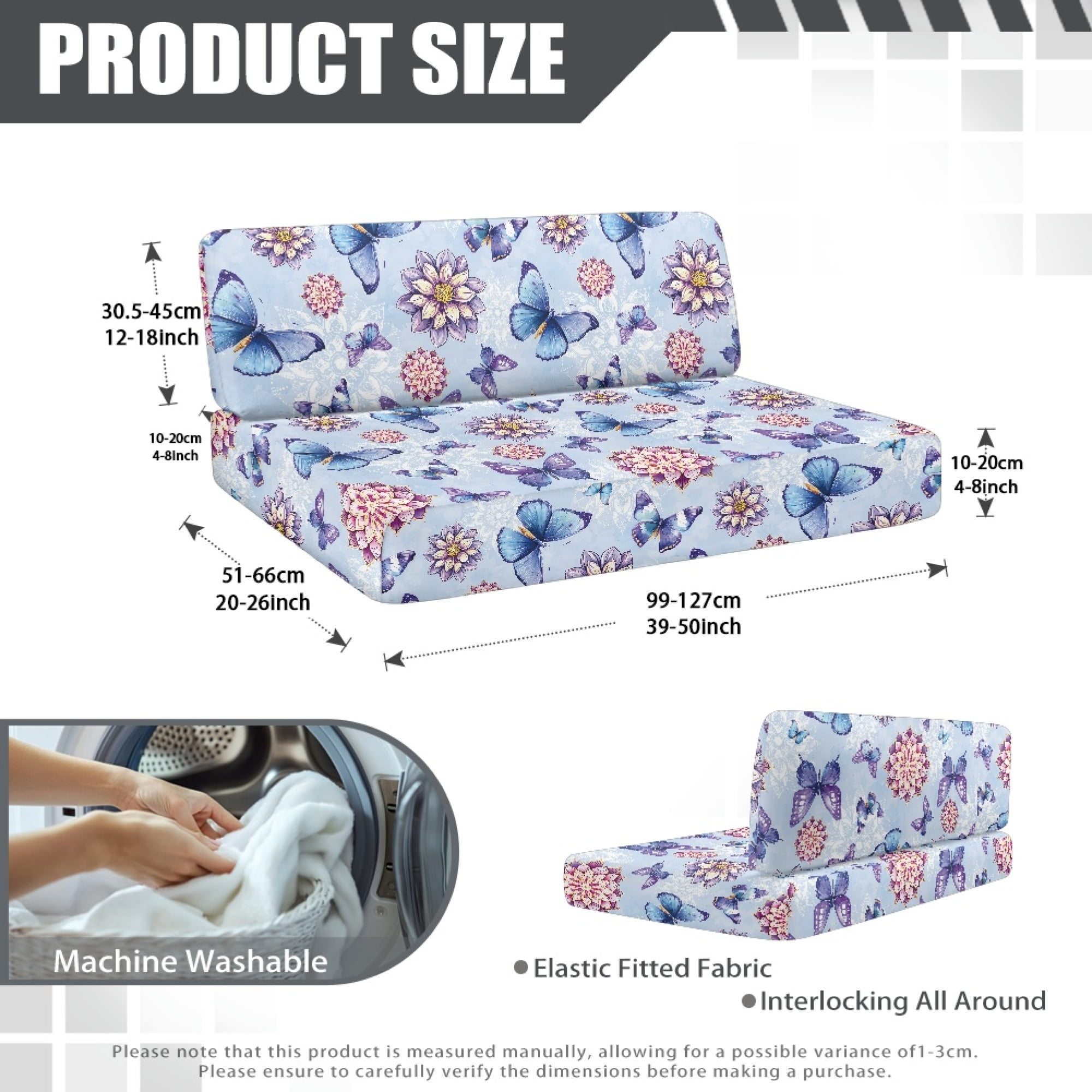 FOR U DESIGNS Boho Mandala Butterfly Blue Print RV Dinette Cushion Covers 2 Pcs Comfortable Camper Cushion Slipcover Stretchable Loveseat Sofa Chair Cover Furniture Protector for RV Camper Car Bench