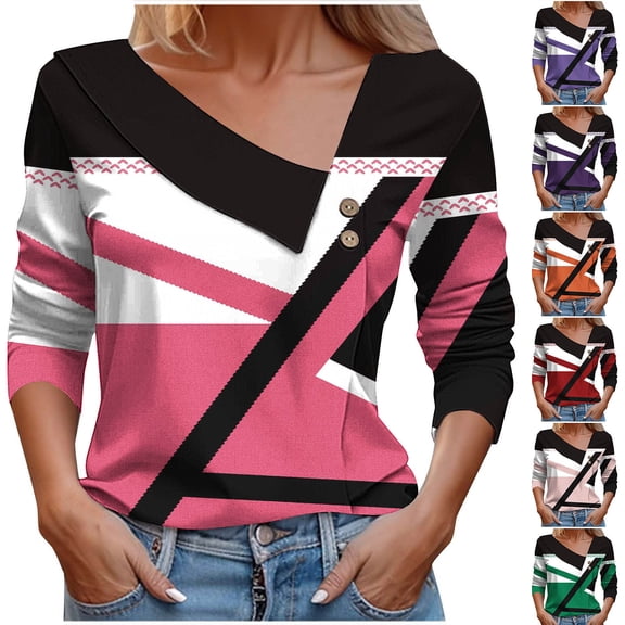 DDAPJ pyju Fall Tops for Women Trendy Casual V Neck Long Sleeve Shirts Geometric Graphic Print T Shirt Ofertas Hoy Liquidación Green S