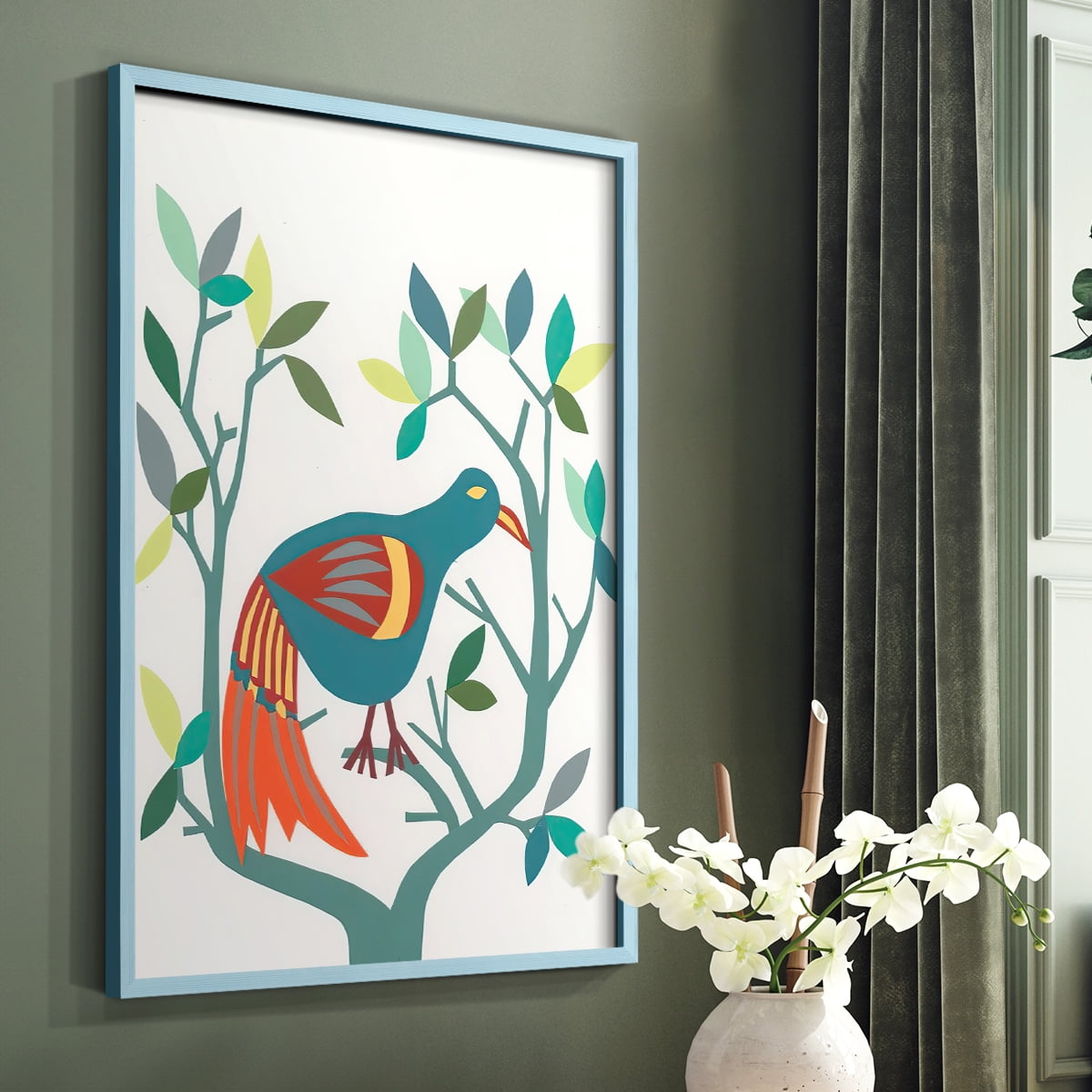 Whitty Bird II Framed Print in Blue Solid Wood 8 x 10 Framed Print