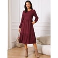 thumbnail image 2 of DARING DIVA Tiered Long Sleeve Round Neck Knit A-Line Midi Dress XL Burgundy, 2 of 6