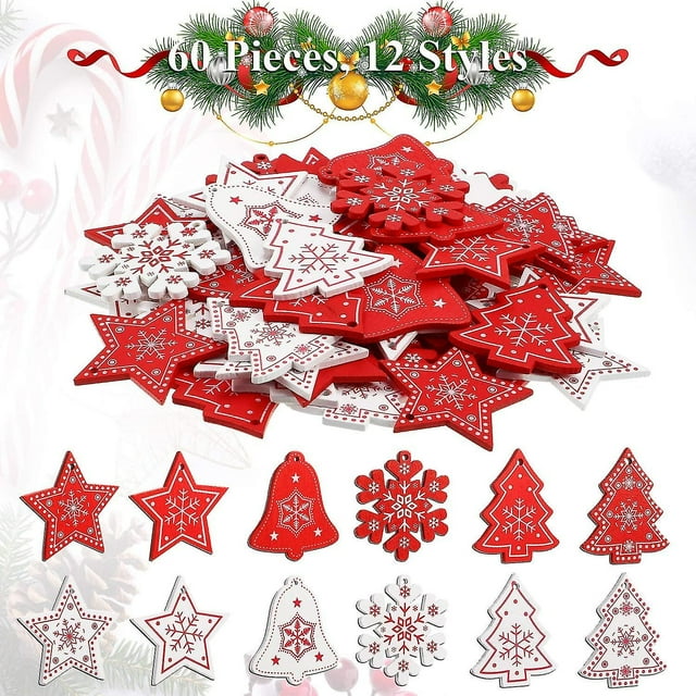 Colgantes para colgar JanHm 60 uds adornos de madera con acabado navideño rojo y blanco