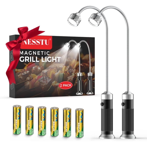 Grill Light Gifts for BBQ Lovers: 2 Pack 8.3in Gooseneck with Strong Magnet - 360° Adjustable Hands Free Night Cooking Light Barbecue Accessories - Father's Day Gifts for Dad Husband Men