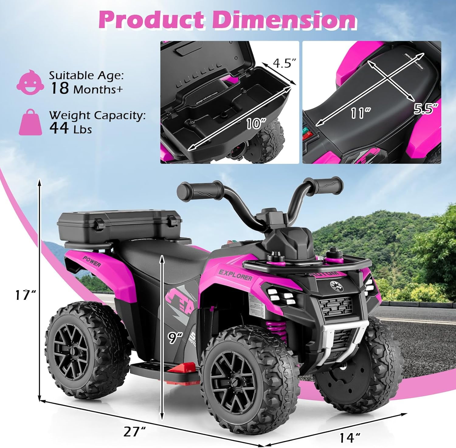 OLAKIDS Kids ATV with Spray Function, Remote Control, Storage Trunk, 6V Electric Toddler Ride on Toy