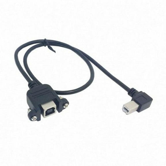 JSER 90 Degree Right Angled USB B Type Male to Female extension cable with screws for Panel Mount 50cm