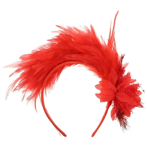 MLINS  Plume Headpiece 1920s Headbands Hair for Women Mesh Rhinestone Miss Red