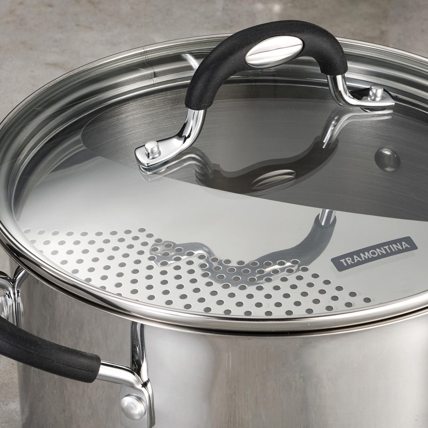 Tramontina Casserole pour soupe à 3 pièces avec accessoire de verrouillage et drainage de 7,6L