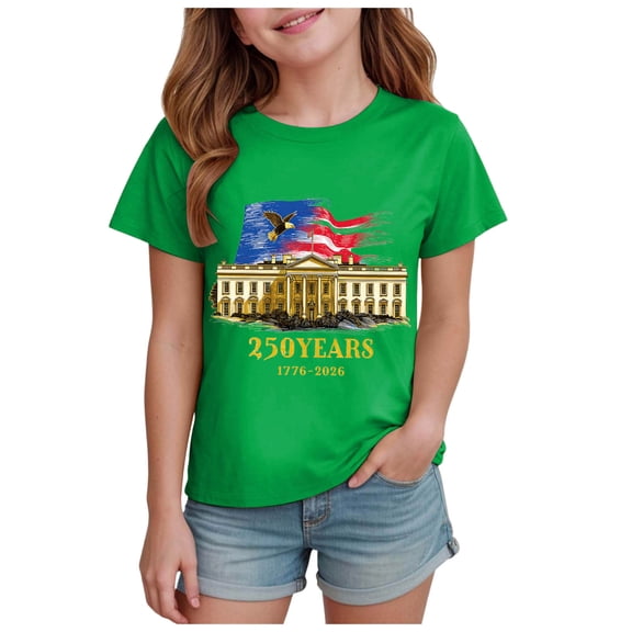 Ketyyh-chn99 Girls 4th of July Clothes Childrens Independence Day T Shirt Girls Boys Comfortable Short Sleeved Top Size for 13-14 Years,Green