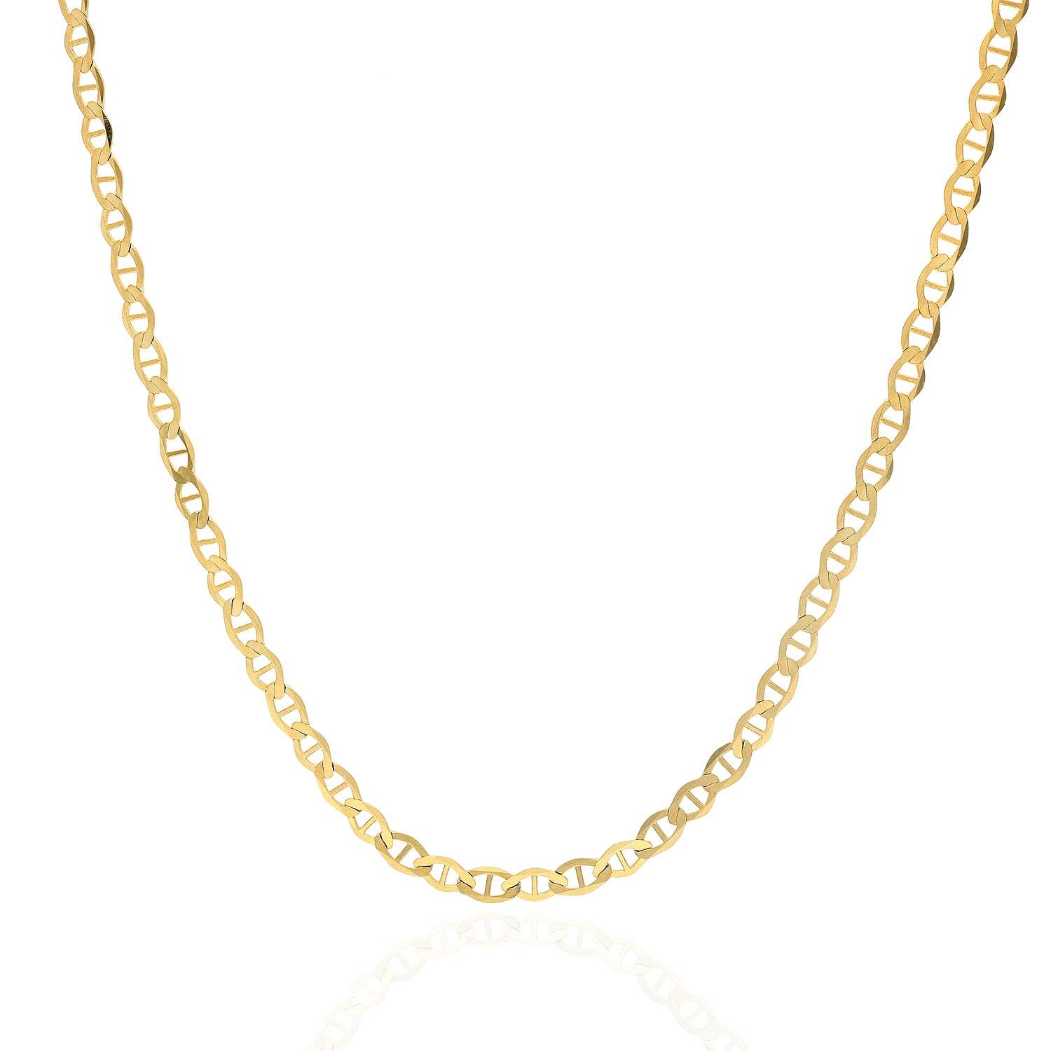 14K Solid Yellow Gold 3mm Flat Mariner Link Chain Necklace 18"