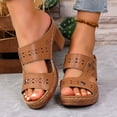 thumbnail image 2 of THDHVS Brown Sandals Women,Womens Sandals,Women's Fashion Casual Versatile Solid Color Hollow Carved Style Fashion Thick Heel Sandals Brown, 2 of 10