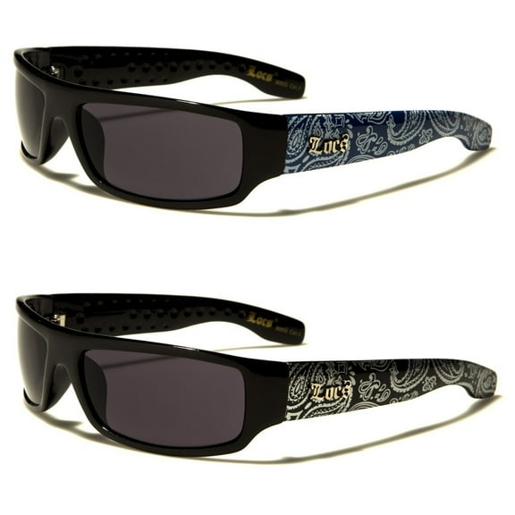 2 Pack Deal 9003 Locs 1- Black w/ Silver BANDANA & Black w/ Blue BANDANA  Smaller adult size Gangster Shades