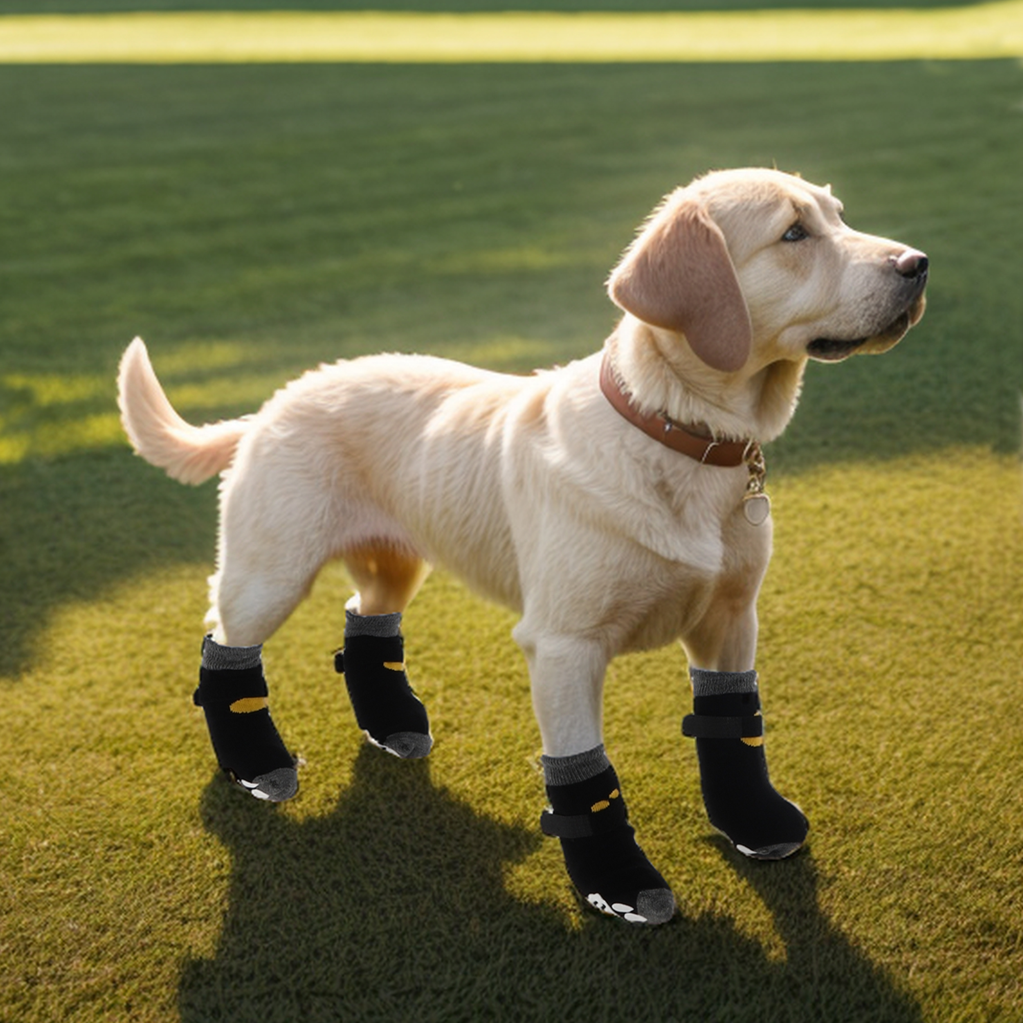 Unique Bargains 4 Pcs Non-Slip Dog Socks Adjustable Sticky Tapes Pet Socks S Black Yellow