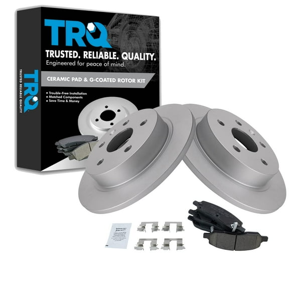 TRQ Rear Brake Pad & Rotor Kit Brake Pads Brake Rotor Ceramic Premium G-Coated Fits Select 2006-2011 Buick Lucerne Cadillac DTS