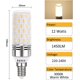 thumbnail image 2 of Bombilla LED de maíz E14, 12 W, blanco cálido, 3000 K, 1450 lm, equivalente a halógeno E14 de 100 W, CA 230 V, no regulable, lámpara LED de maíz E14 de base pequeña para iluminación interior, paquete de 4 oso de fresa, 2 of 5
