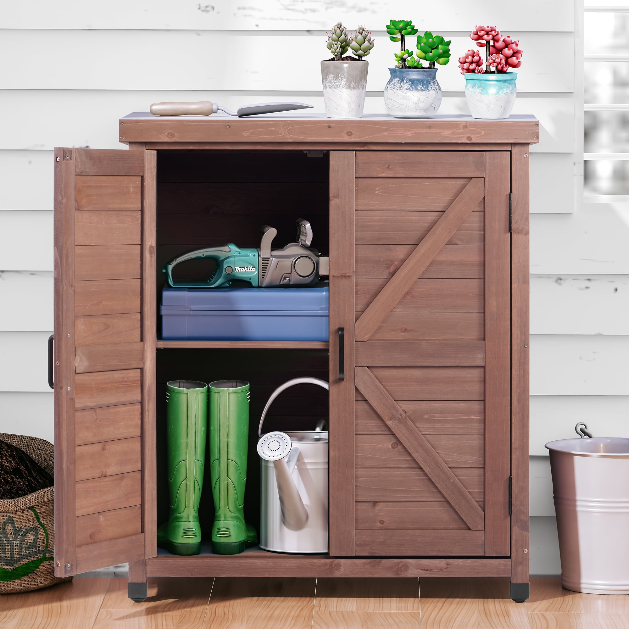 Lofka DIY Outdoor Garden Patio Wood Storage Cabinet & Backyard