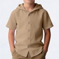thumbnail image 2 of Glisme Boys Hooded Short Sleeve Linen Button Up Tops Casual Summer Breathable Beach Shirt Coffee Tops Size 7-8 Years, 2 of 9