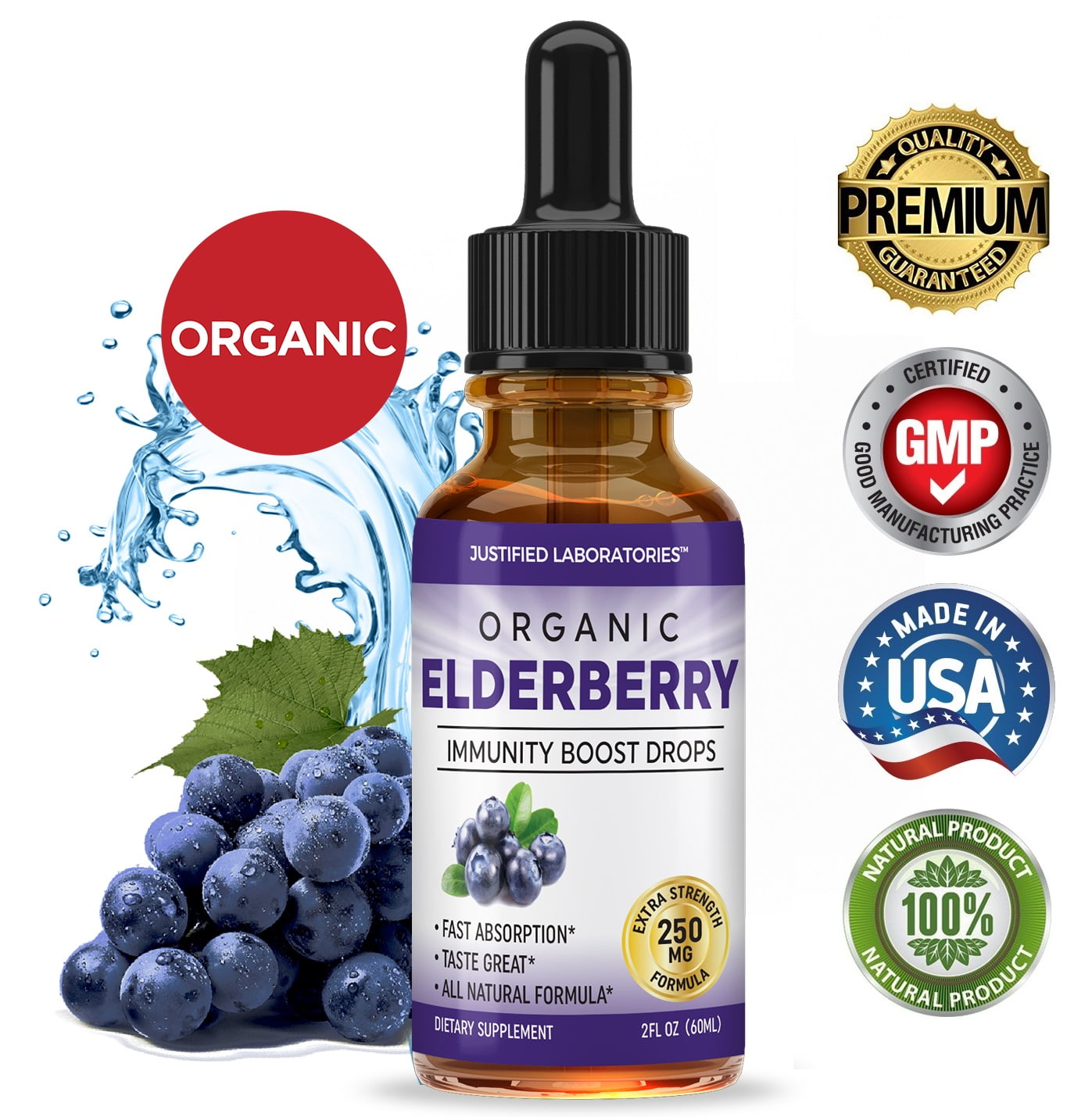 Organic Elderberry Liquid Extract Drops 250mg Drops for Kids & Adults