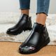 thumbnail image 2 of NECHOLOGY Botas Mujer Zapatos Botines de mujer Moda Otoño Invierno Mujer Botines Tacón bajo Punta redonda Estampado Colorblock High Top Felpa Cálido Cremallera lateral Estilo informal (Black, 7.5), 2 of 7