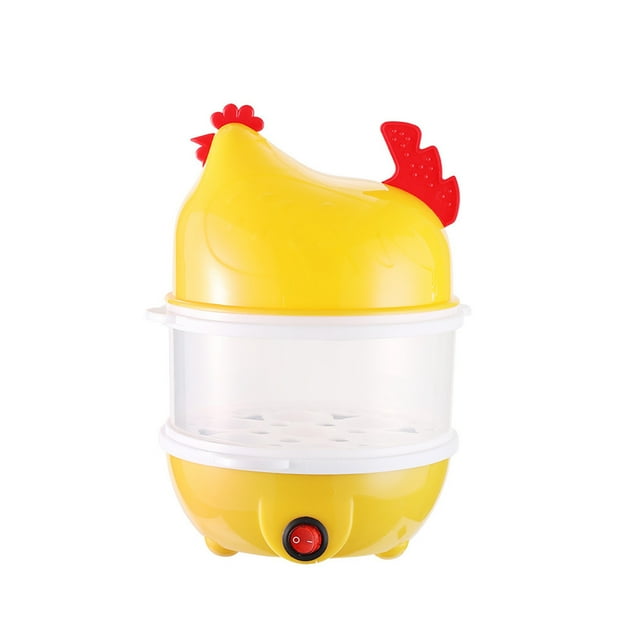 Yellow Double Layer Mini Egg Cooker And Steamer For Kitchen Use Made Of Durable Abs And Stainless Steel With Manual