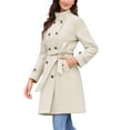 thumbnail image 4 of Double Breasted Pea Coat for Women Stand Collar Mid Long Trench Outwear Winter Coat with Belt M White, 4 of 6