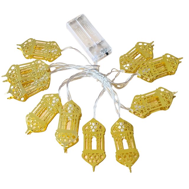 Wosthever Lámparas LED Modelado de casas Ahueca hacia fuera Decoraciones de Ramadán Adorno para el hogar Luces de cadena Cadenas de iluminación con Kits de decoración para fiestas Wosthever HA061922-00