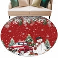 thumbnail image 2 of Round Area Rugs Collection 7 Ft, Red Christmas Non-Slip Residential Carpet, Snowman Xmas Truck Balls Tree Indoor Crawling Mats Runner Rugs for Living Room/Dining Room/Bedroom, 2 of 8