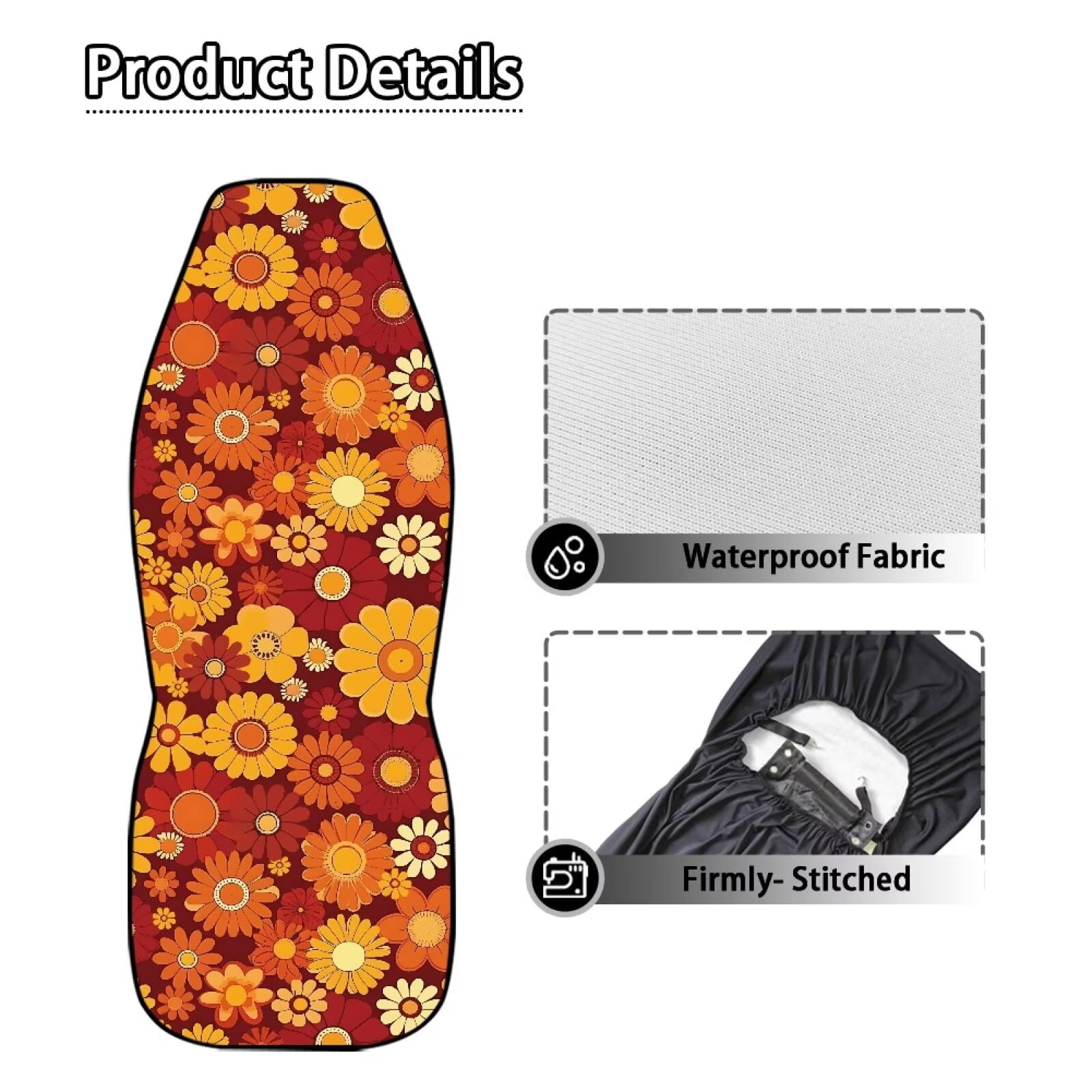 Uorisanigo Car Accessories Car Front Seat Covers Aesthetic Flowers Print Stretch Polyester Fabric Cover Protection Interior Accessories Universal Size Fit for Most Cars SUVs Trucks Vans