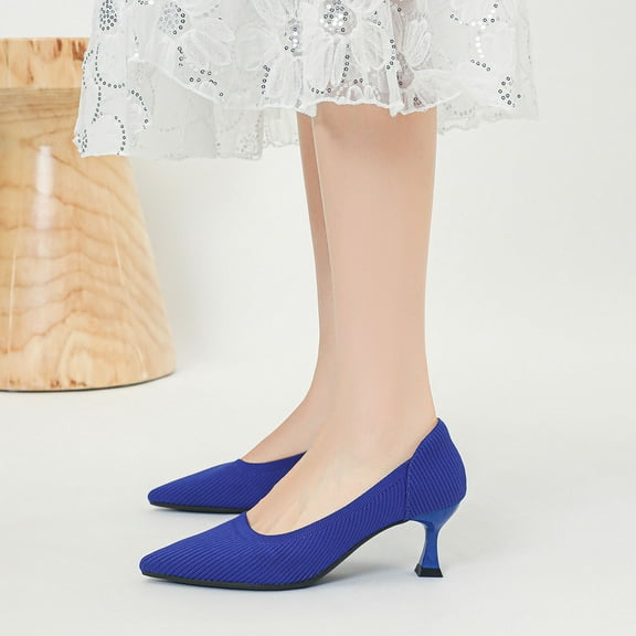 SYMOID Womens Blue Mesh Kitten Heel Shoes - Pointed Toe Slip-on Breathable Comfortable Pumps for All-Day Wear, Size 5.5-10.5 (Eur 36-43),Size 42