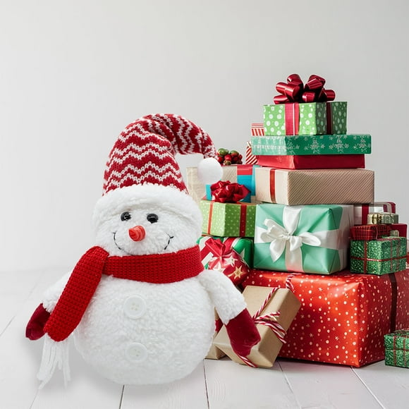 Peluche Decorativo de Muñeco de Nieve con Luz Led Interna Rojo