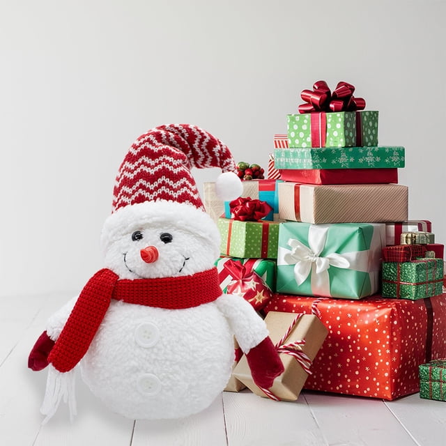 Peluche Decorativo de Muñeco de Nieve con Luz Led Interna Rojo