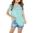 thumbnail image 2 of YLSDY Short Sleeve T Shirts for Girls Cute Cat Print Blouse Crew Neck Casual Kids Tshirts Casual Tees Tunic Tops Blue 9 Years, 2 of 5