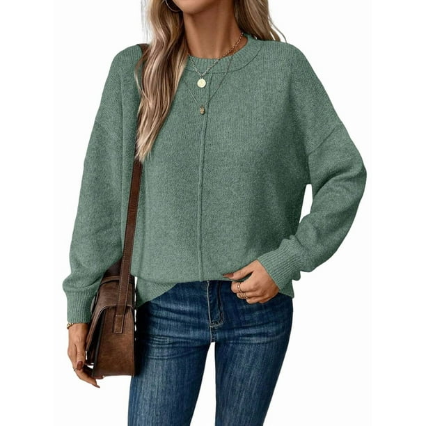 Suéteres de Mujer de Otoño, Informales, de Larga, Ligeros, de Gran Tamaño, Tipo Pulóver Verde XL