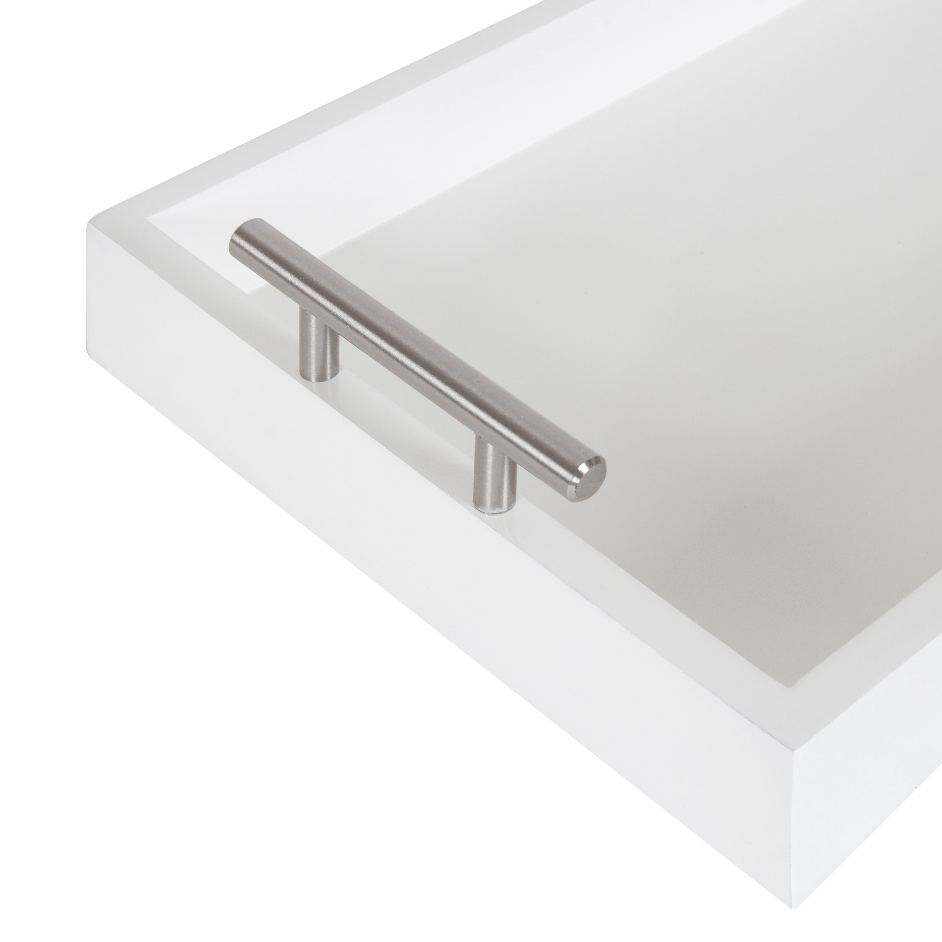 Kate and Laurel Lipton Narrow Decorative Tray, 10 x 24, White and Silver, Chic Accent Tray for Display and Storage