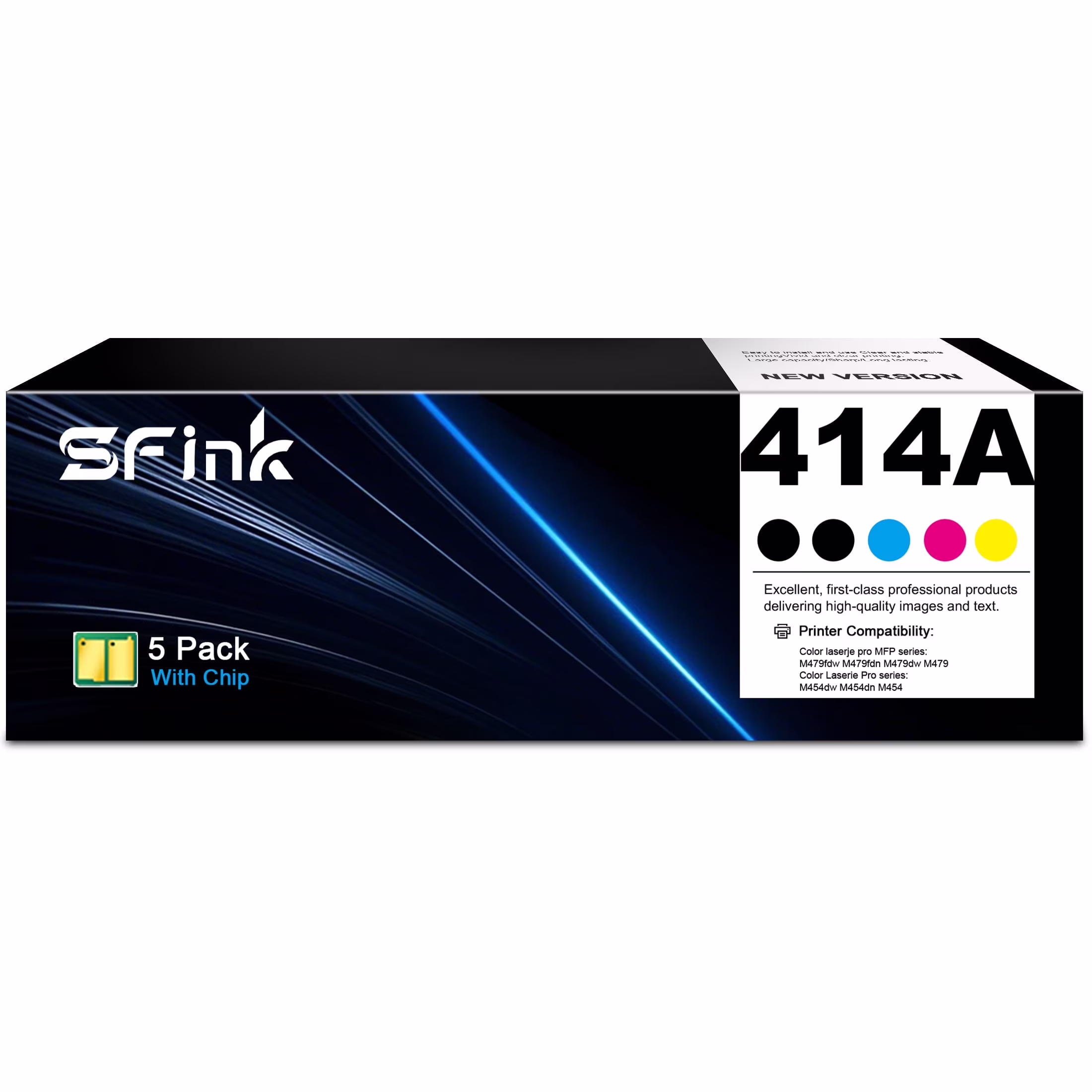414A Toner Cartridge Compatible for HP 414A Toner (with Chip) W2020A W2021A W2022A W2023A for Color Laserjet Pro MFP M479fdw M454dw M454 M455 M480 Printer Ink (5 Pack,2BK 1C 1M 1Y)