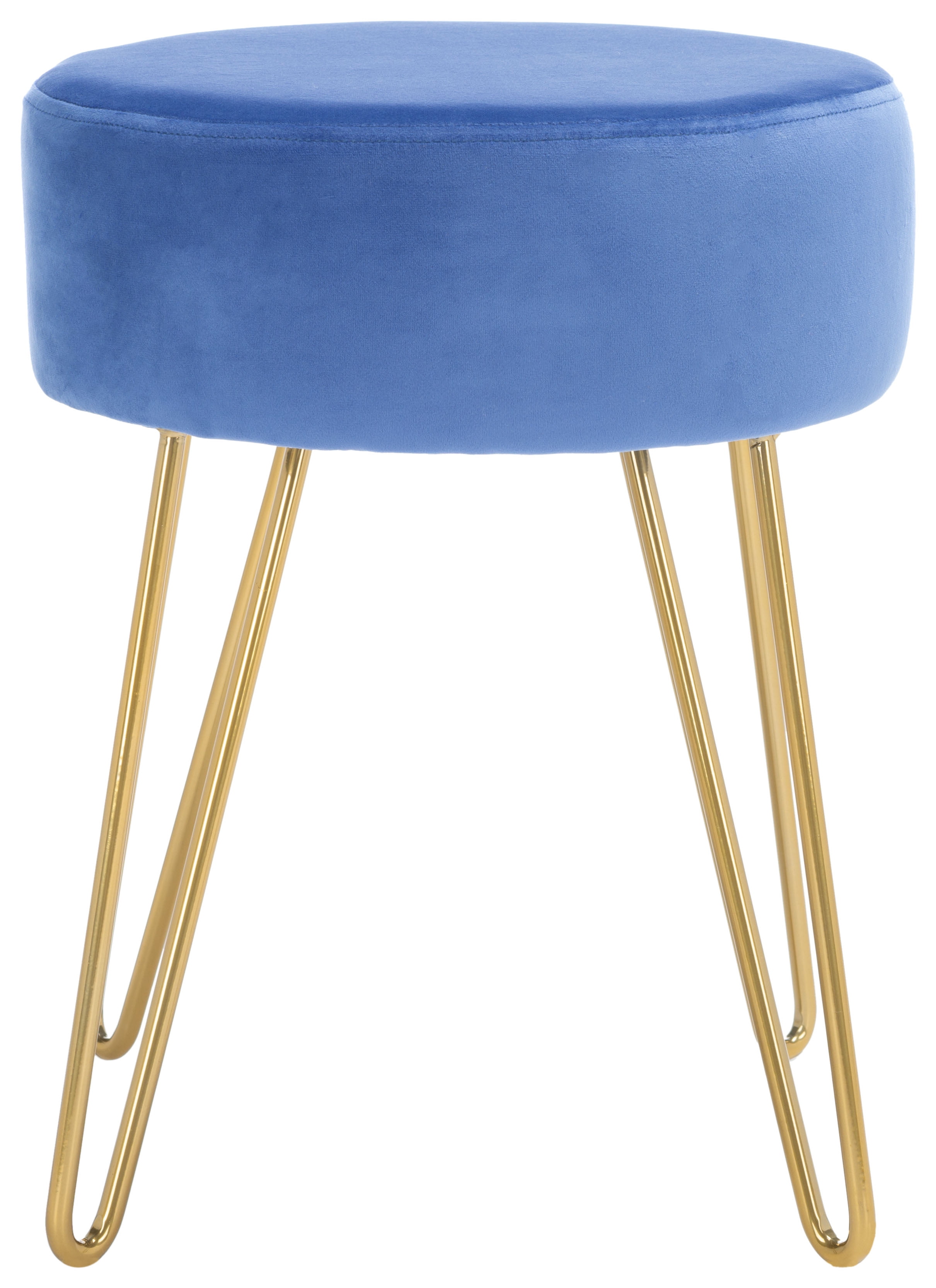 SAFAVIEH Abrea Modern Style Round Ottoman, Steel Blue/Gold ( 16.5 in. W x 16.5 in. D x 17.3 in. H)