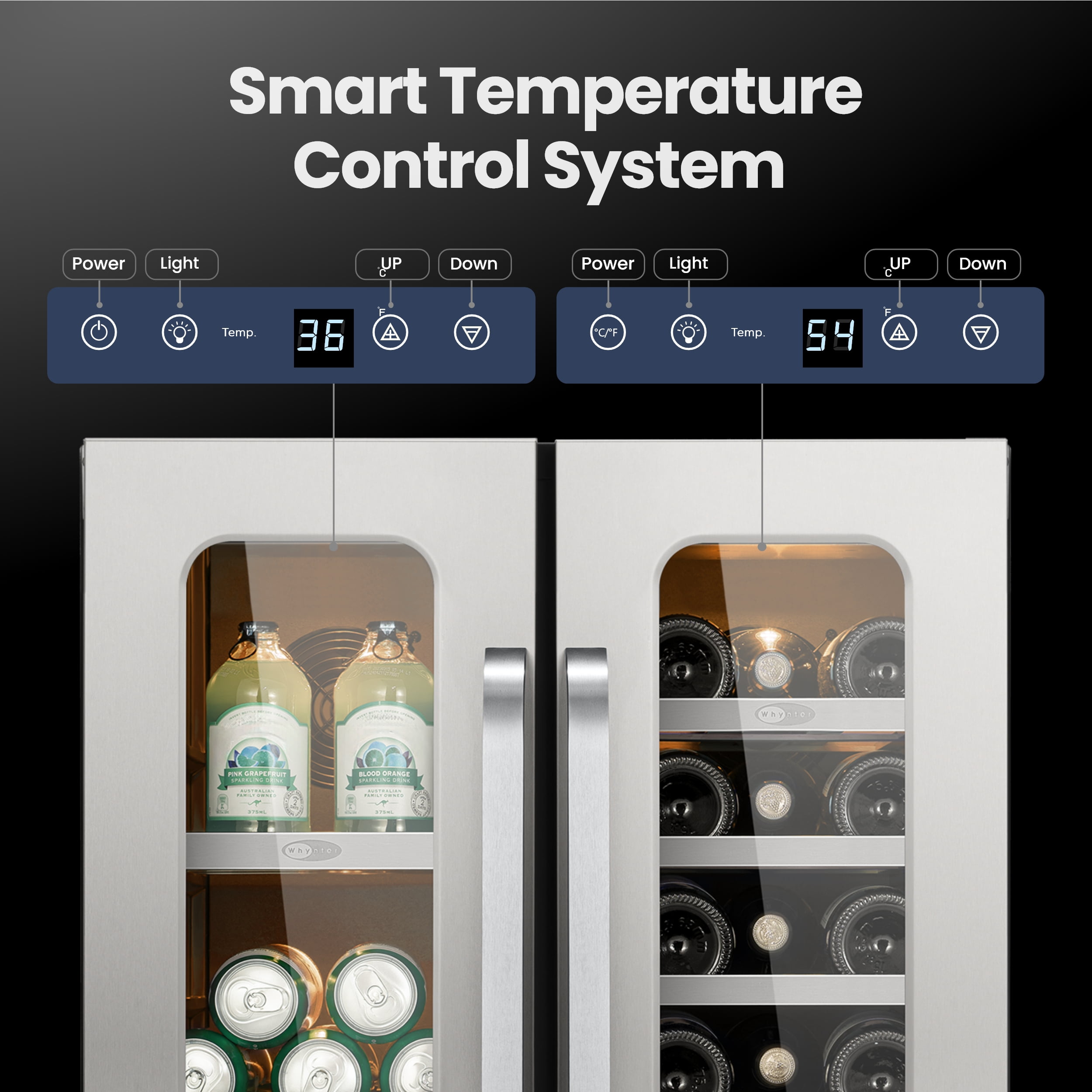 Whynter Wine and Beverage Refrigerator: 24 inch 20 Bottles 60 Cans Dual Zone Wine Fridge Glass Door for Beer Soda Wine Home Bar Office