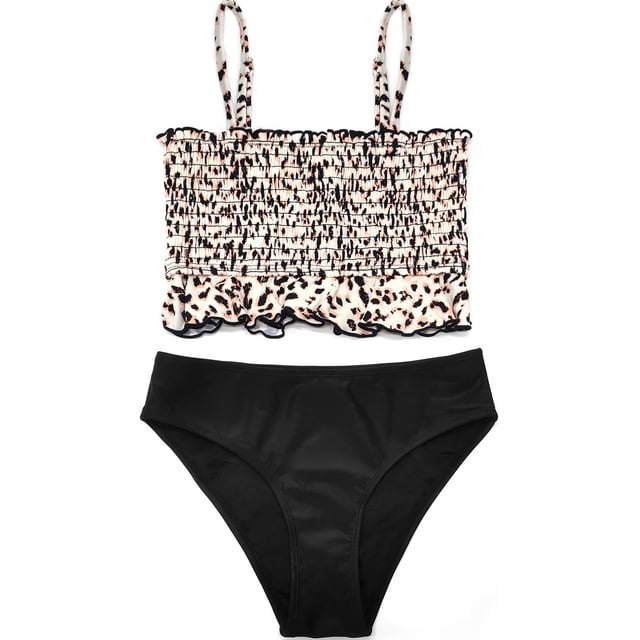 Bañador con Volantes para niñas Bikini Bandeau Fruncido Bañadores de Dos Piezas Negro 10 Años Negro 10 Años Xishao ropa