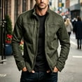 thumbnail image 5 of Rexolia Men’s Jacket Slim Fit Washed Fabric Multi Pocket Workwear Stand Collar Zip Army Green L, 5 of 6