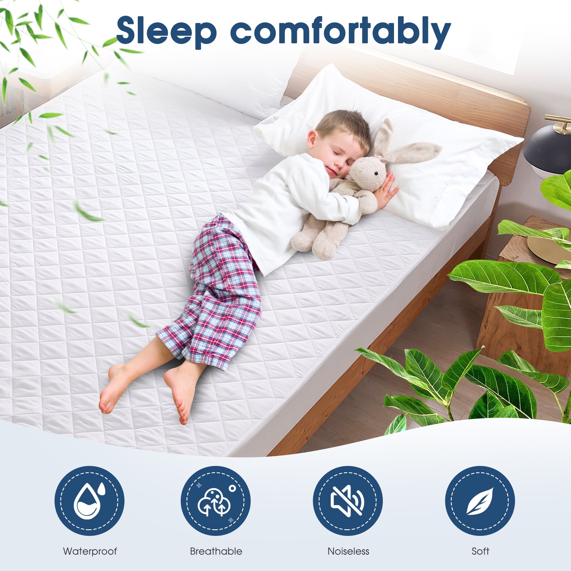 Waterproof Mattress Protector, Twin Size Cooling Bed Mattress Pad Cover With Deep Pocket, Soft Breathable Bed Cover Noiseless Washable