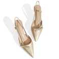 thumbnail image 4 of RONILURN Women's Pointed Toe Low Heel Pumps Closed Toe Rhinestone Ankle Strap Bowknot Comfort Bridal Wedding Party Dress Shoes, 4 of 9