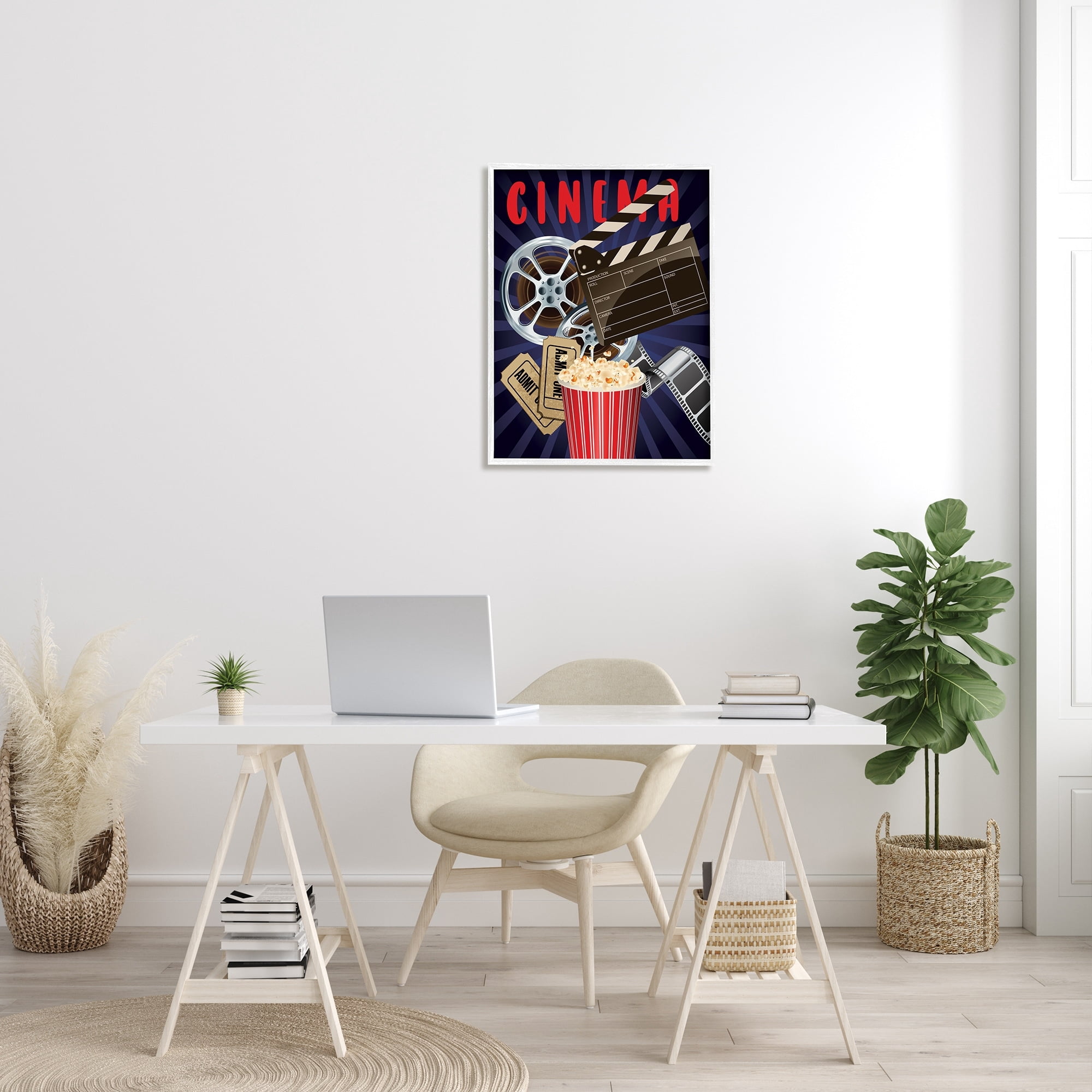 Stupell Industries Cinema Movie Reel Popcorn Entertainment Sign Graphic Art White Framed Art Print Wall Art, Design by Yvonne Coleman Burney