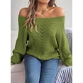 thumbnail image 4 of Crochet Tops for Women Off the Shoulder Sweaters Summer Long Sleeve Hollow Out Knit Beach Clothes Green S, 4 of 9