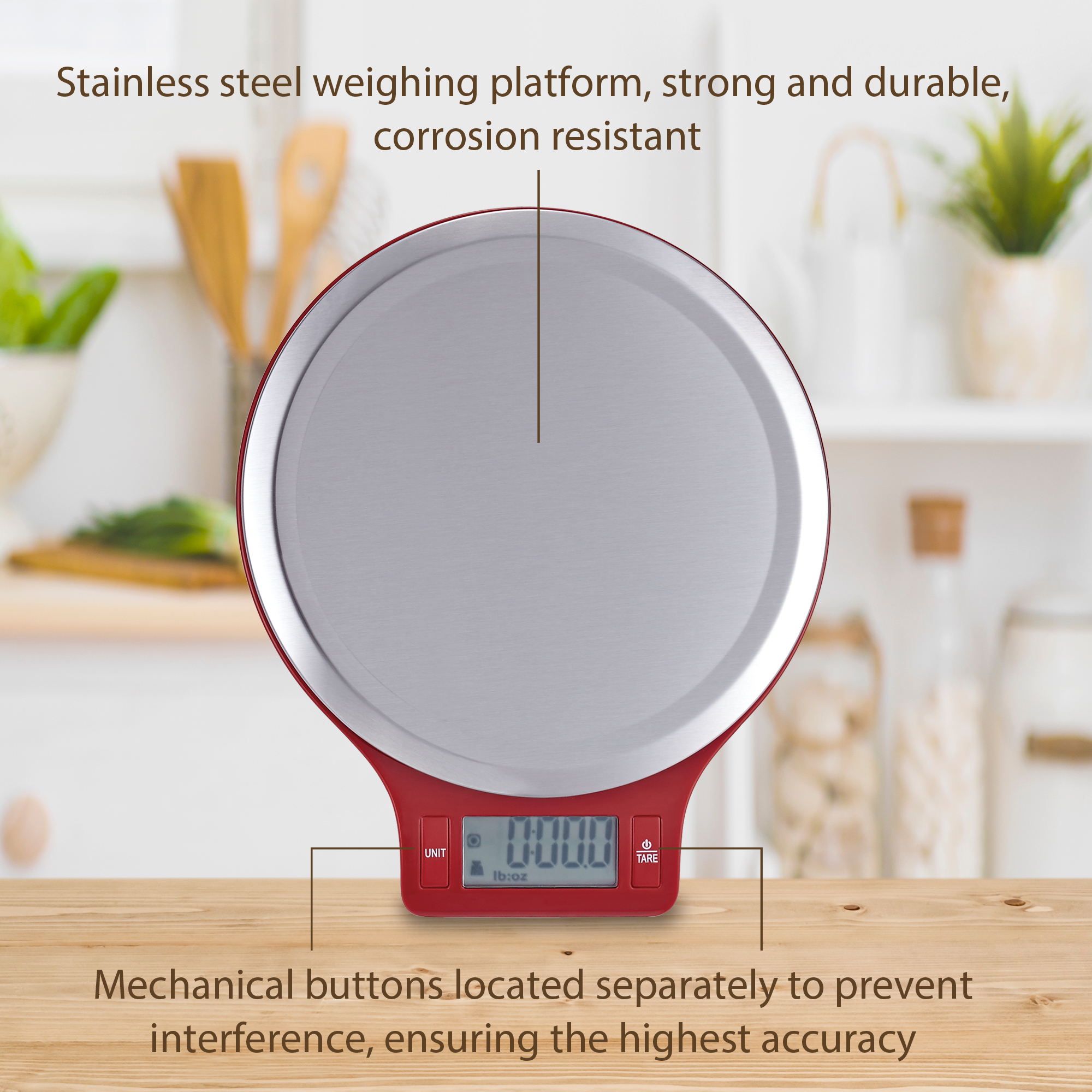 Mainstays Round Stainless Steel Digital Kitchen Scale, Red - image 3 of 11