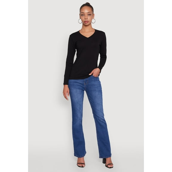 Womens V-Neck Long Sleeve Solid T-Shirt