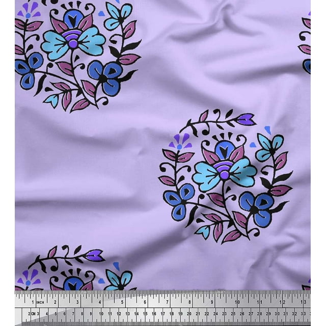 Soimoi Moss Georgette Fabric Leaves & Floral Block Decor Fabric Printed Yard 42 Inch Wide