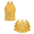 thumbnail image 2 of TiaoBug Kids Girls Shiny Sequins Crop Top with Pleated Skirt Jazz Hip Hop Performance 2 Piece Dance Outfit Gold 10, 2 of 5