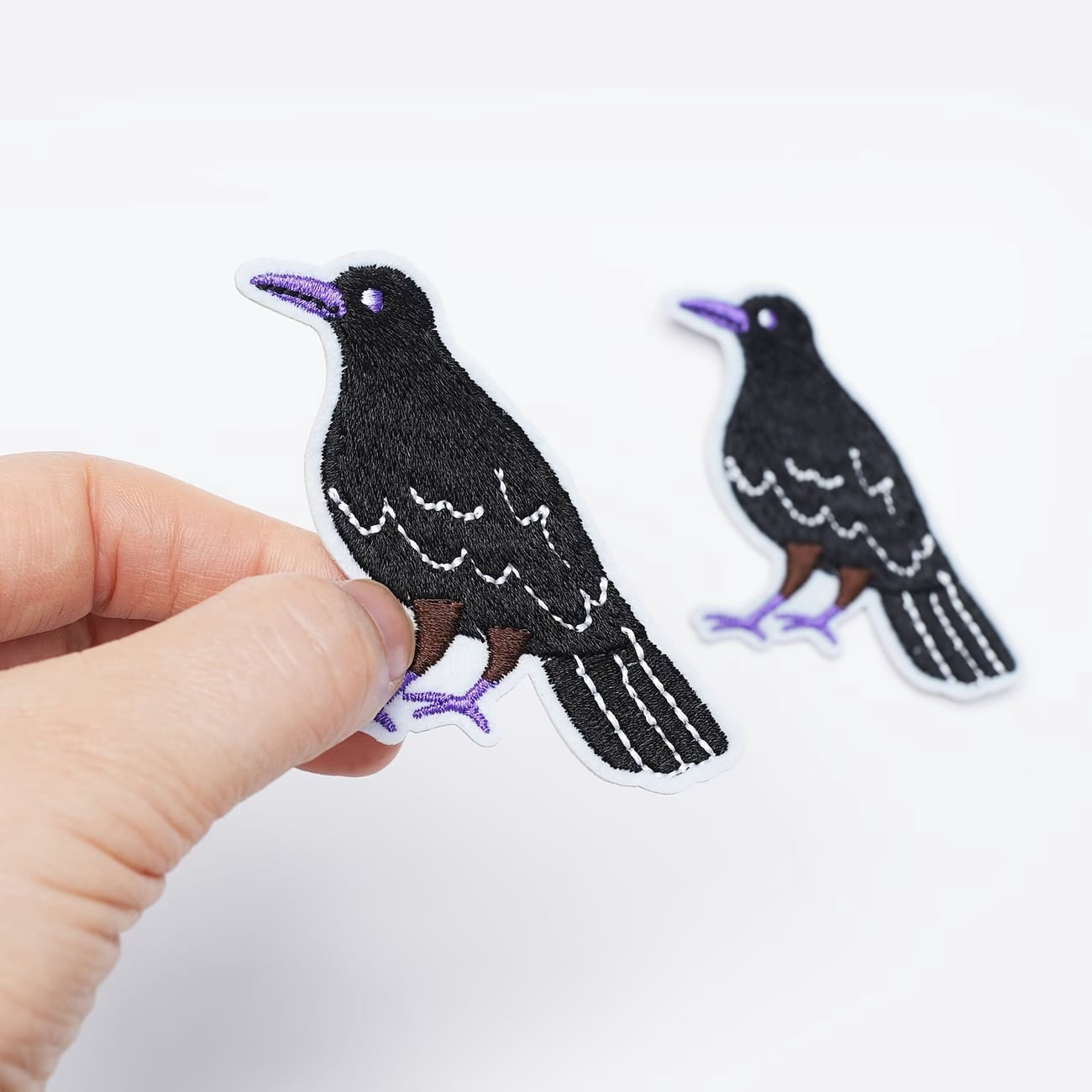 2pcs Black Crow Cartoon Embroidered Patches - Iron-On/Sew-On Applique for Clothing, Bags, and Hats