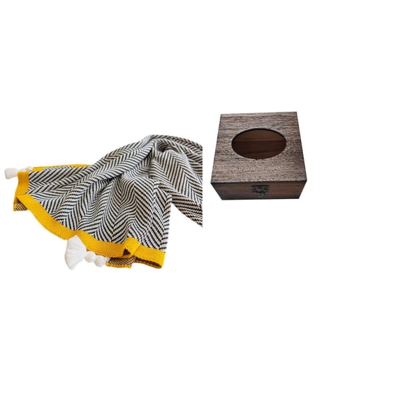 Manta de punto,Manta de punto decorativa para el hogar,Manta nórdica de estilo rústico,suave y reconfortante,Estuche para pañuelos de escritorio,Caja de pañuelos faciales de papel retro de
