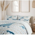 thumbnail image 6 of Nautical Duvet Cover Sets, Wave Pattern Marine Elements Octopus Crab Starfish Whale Art, Bedding Set with 2 Duvet Covers & 4 Pillowcases, 2 Pack Cal King Size, Beige Blue White, by Ambesonne, 6 of 7
